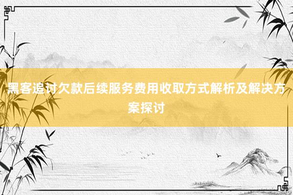 黑客追讨欠款后续服务费用收取方式解析及解决方案探讨
