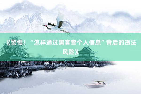 《警惕！“怎样通过黑客查个人信息”背后的违法风险》